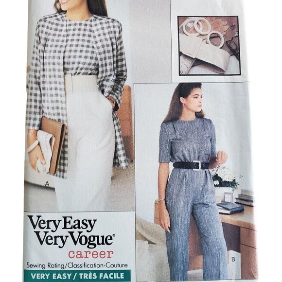 Vintage 80s Vogue Pattern 7452 Uncut Jumpsuit Jacket 8 10 12 - Picture 1 of 4